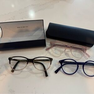 Warby Parker Trio - Black, Pink, Blue Frames 1.25 eye prescription “cheaters”